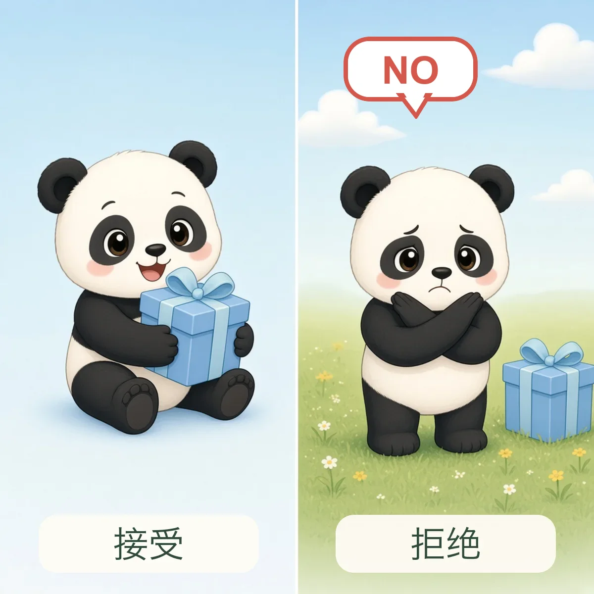 接受 accept，拒绝 refuse