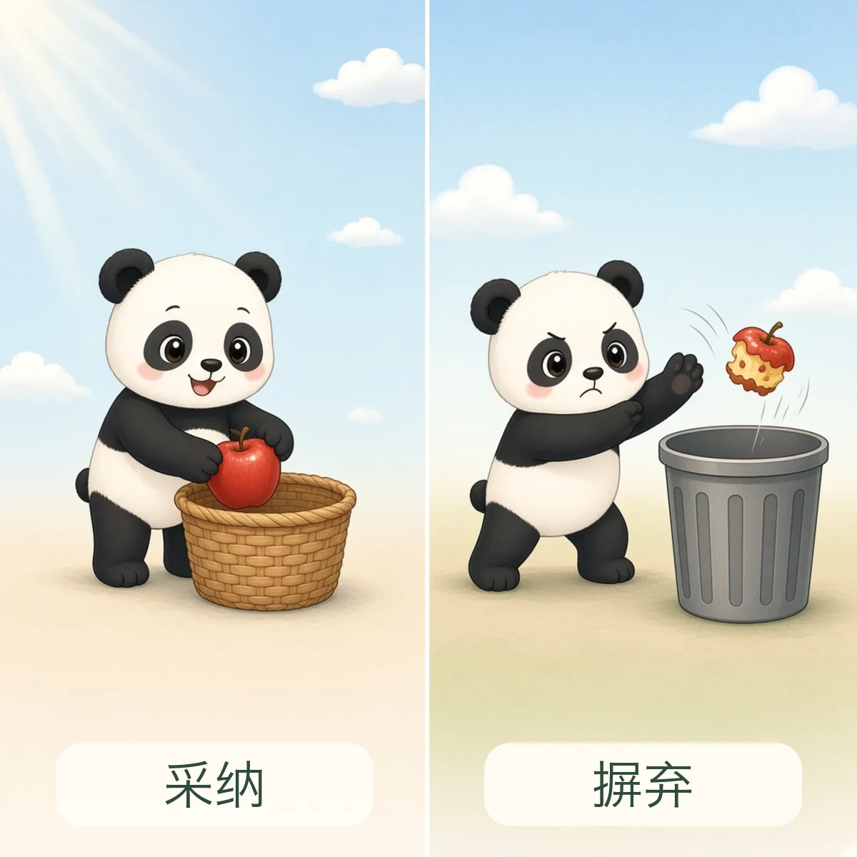 采纳 adopt，摒弃 reject
