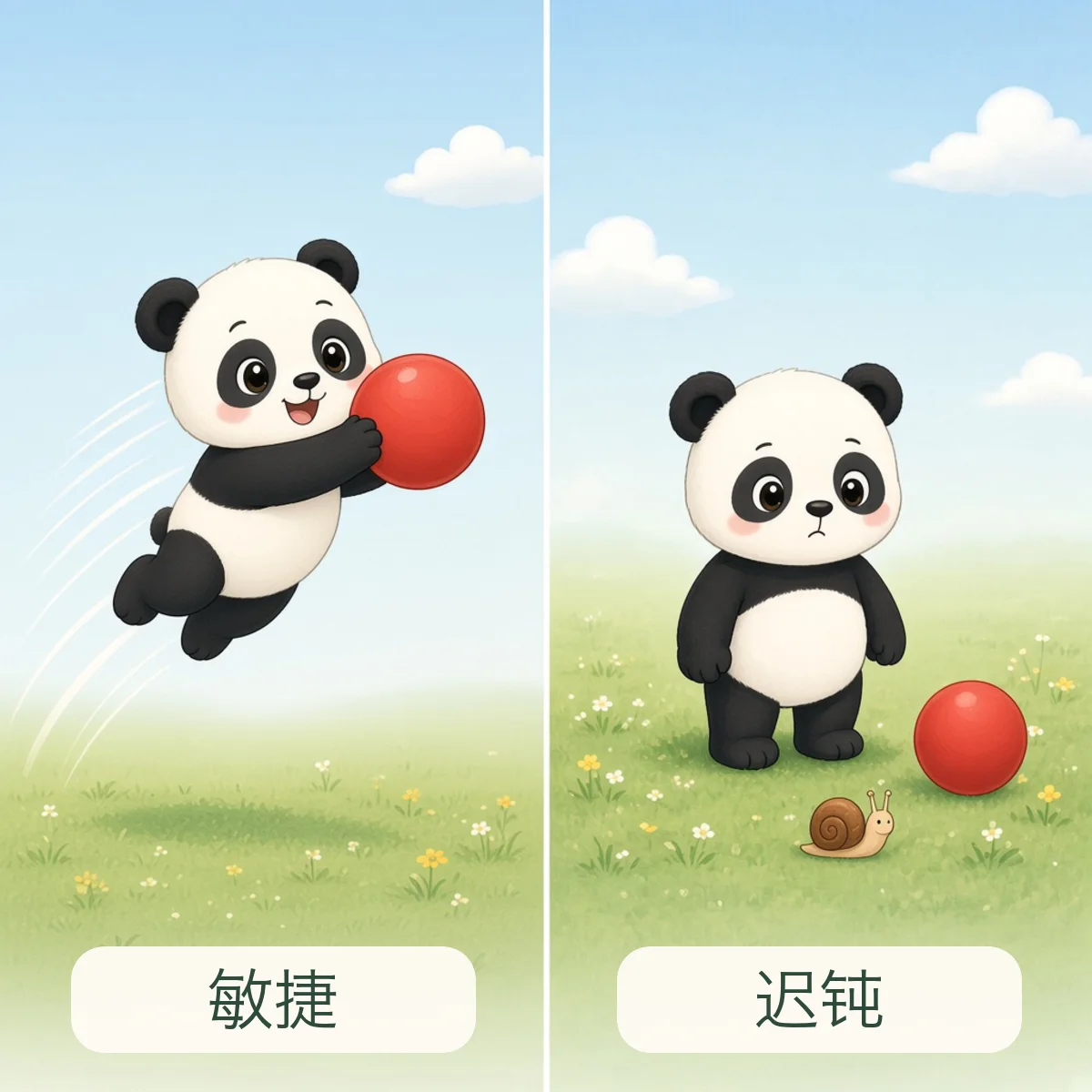 敏捷 agile，迟钝 slow-witted