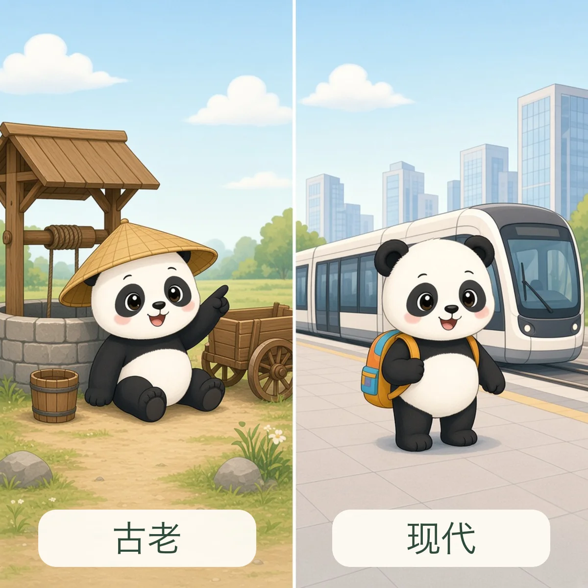 古老 ancient，现代 modern