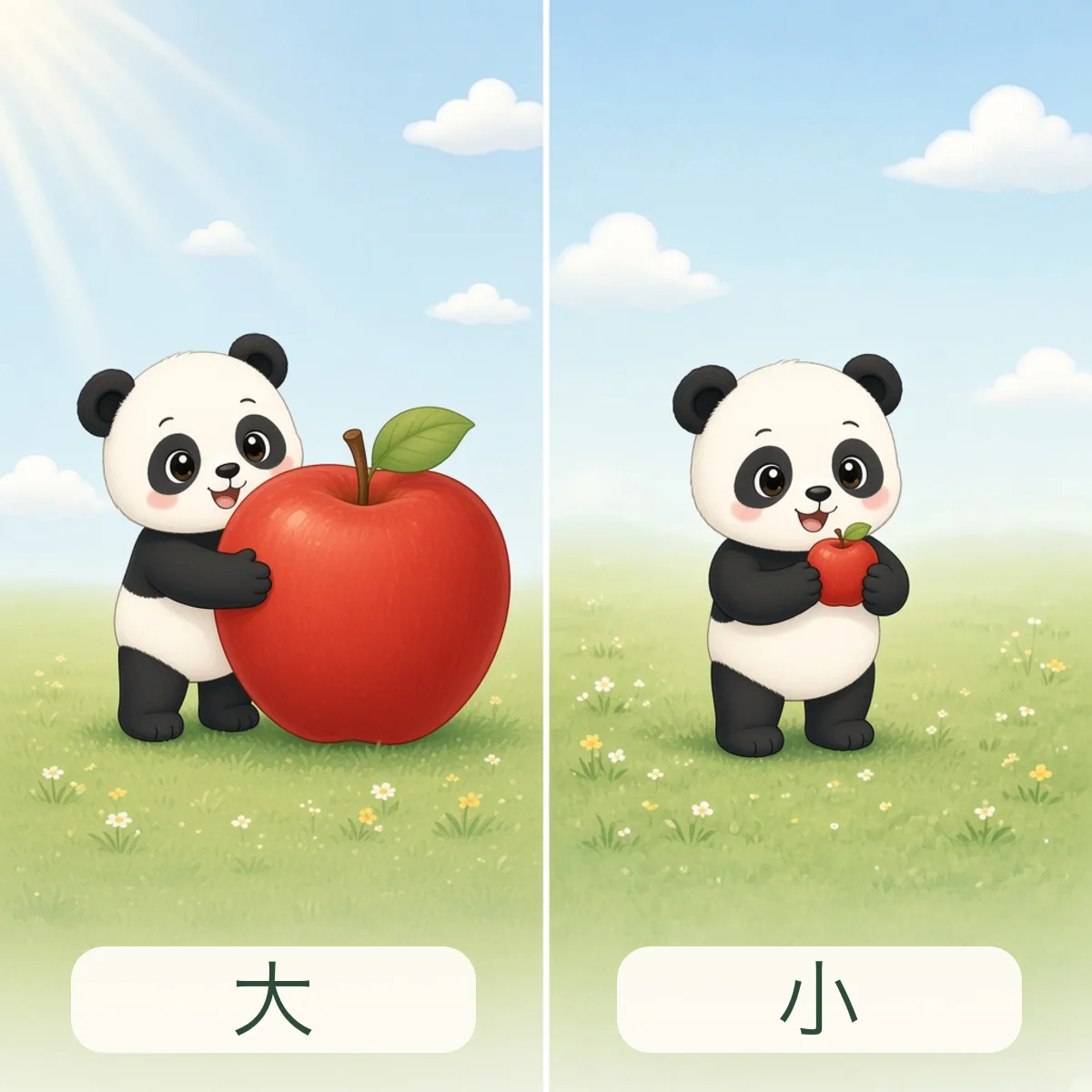大与小反义词图解 - Big and Small Chinese Antonym illustration