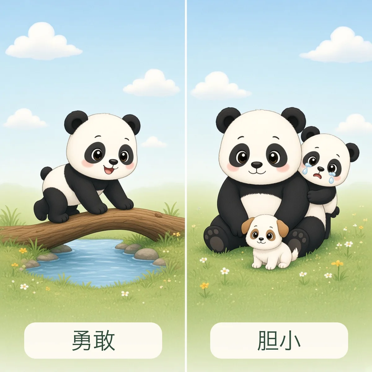 勇敢 brave，胆小 timid