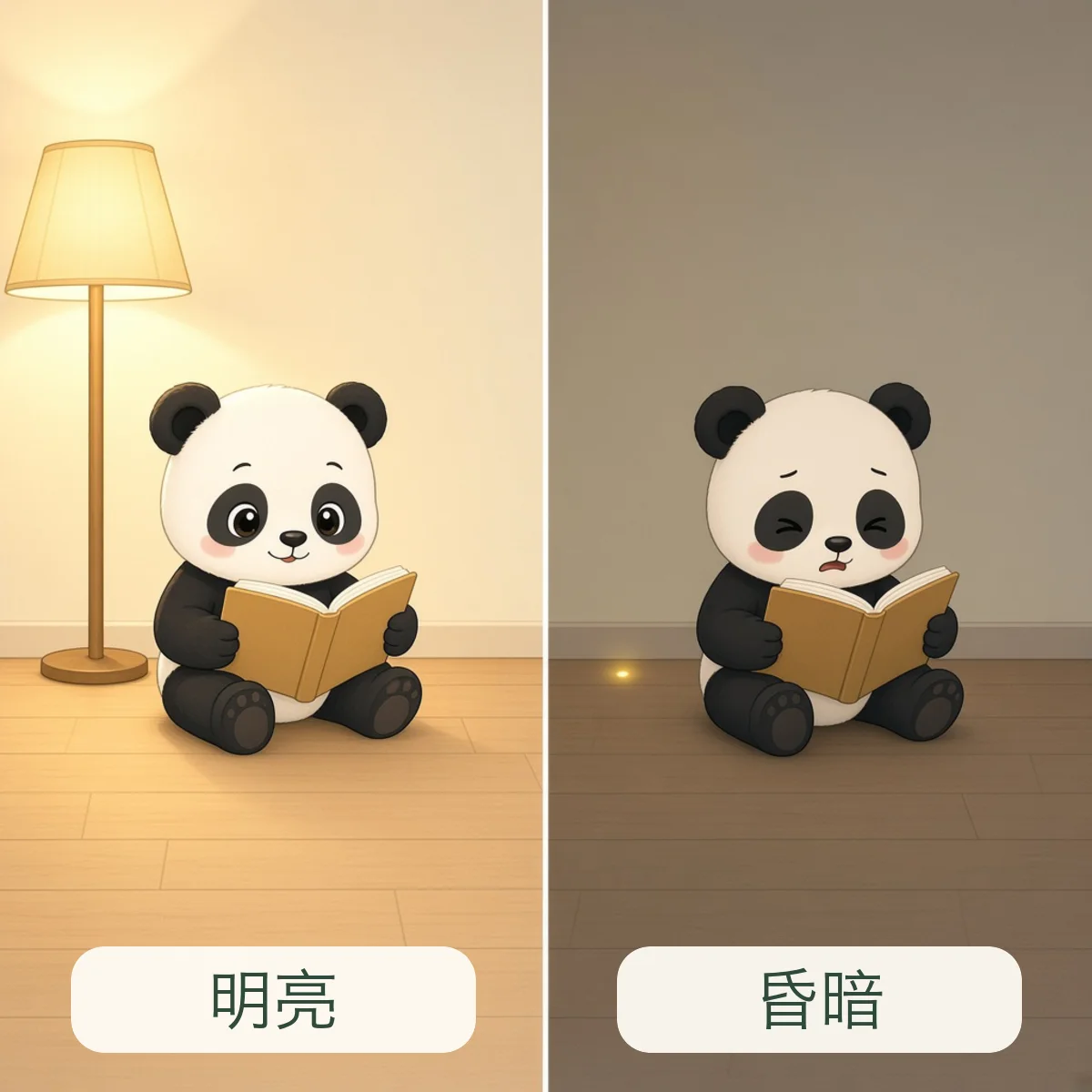 明亮 bright，昏暗 dim