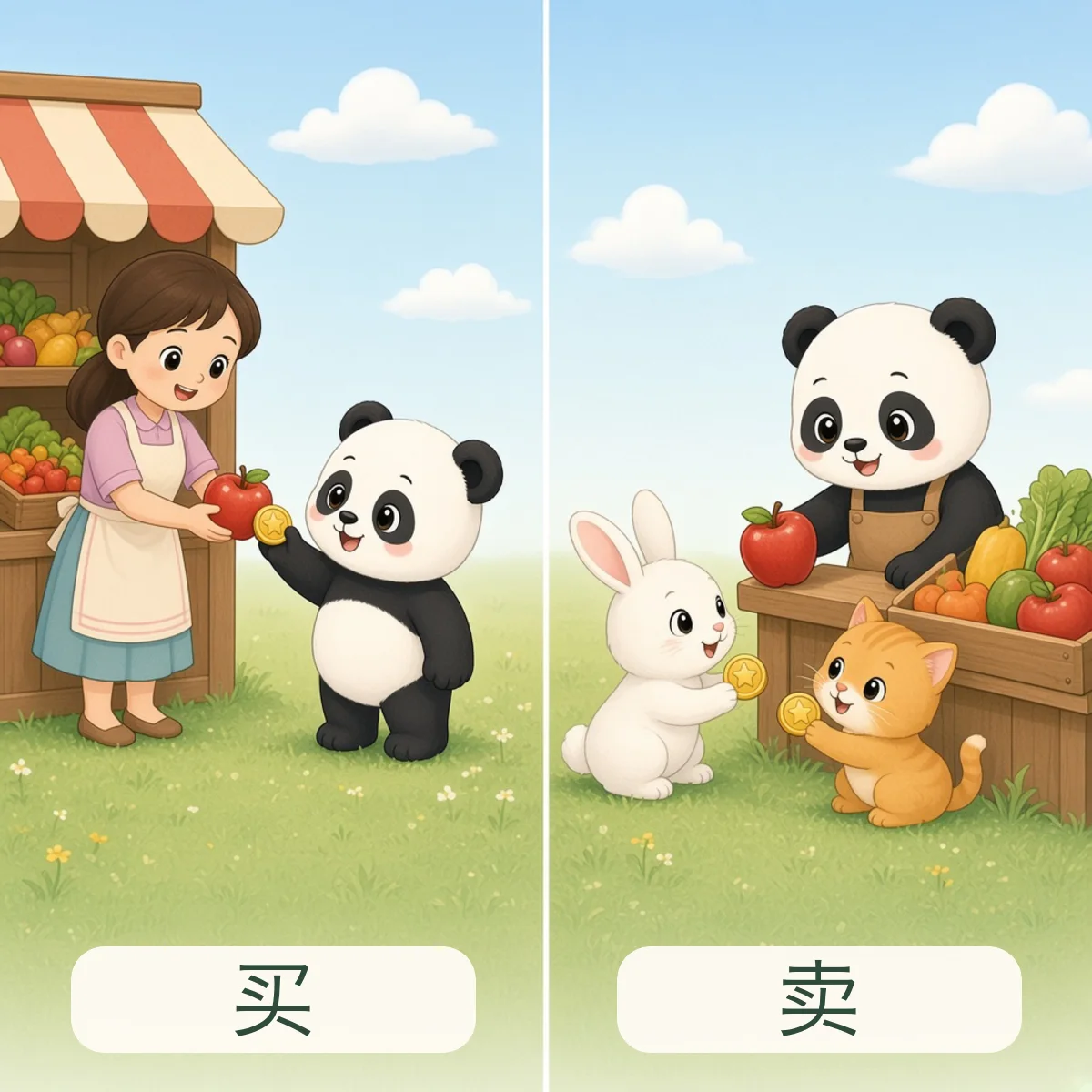 买 buy，卖 sell