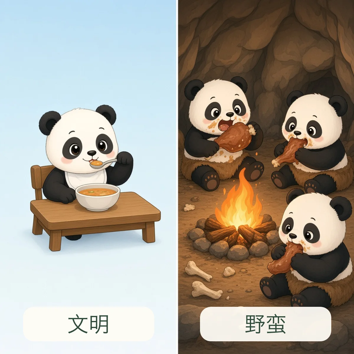 文明 civilized，野蛮 barbaric