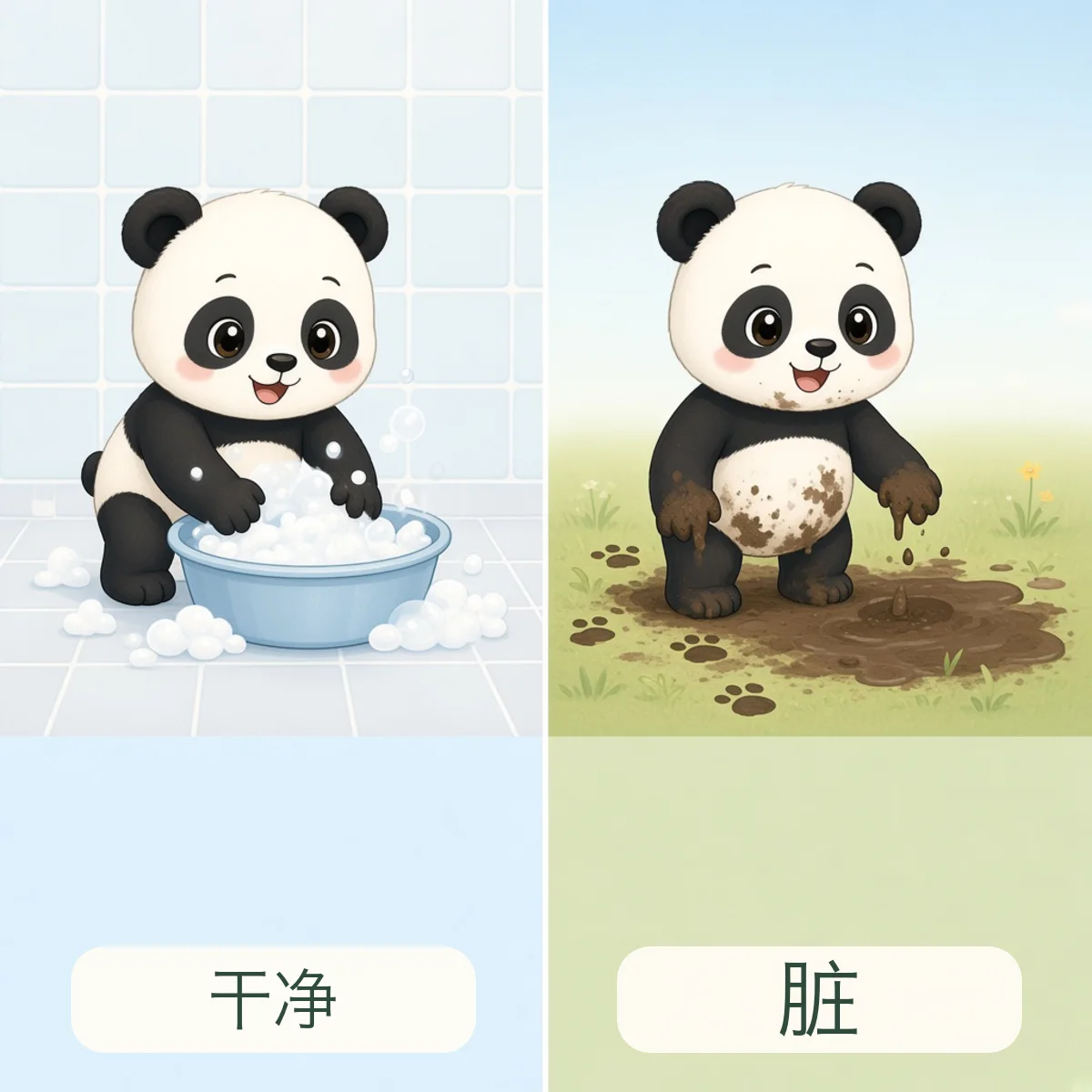 干净 clean，脏 dirty