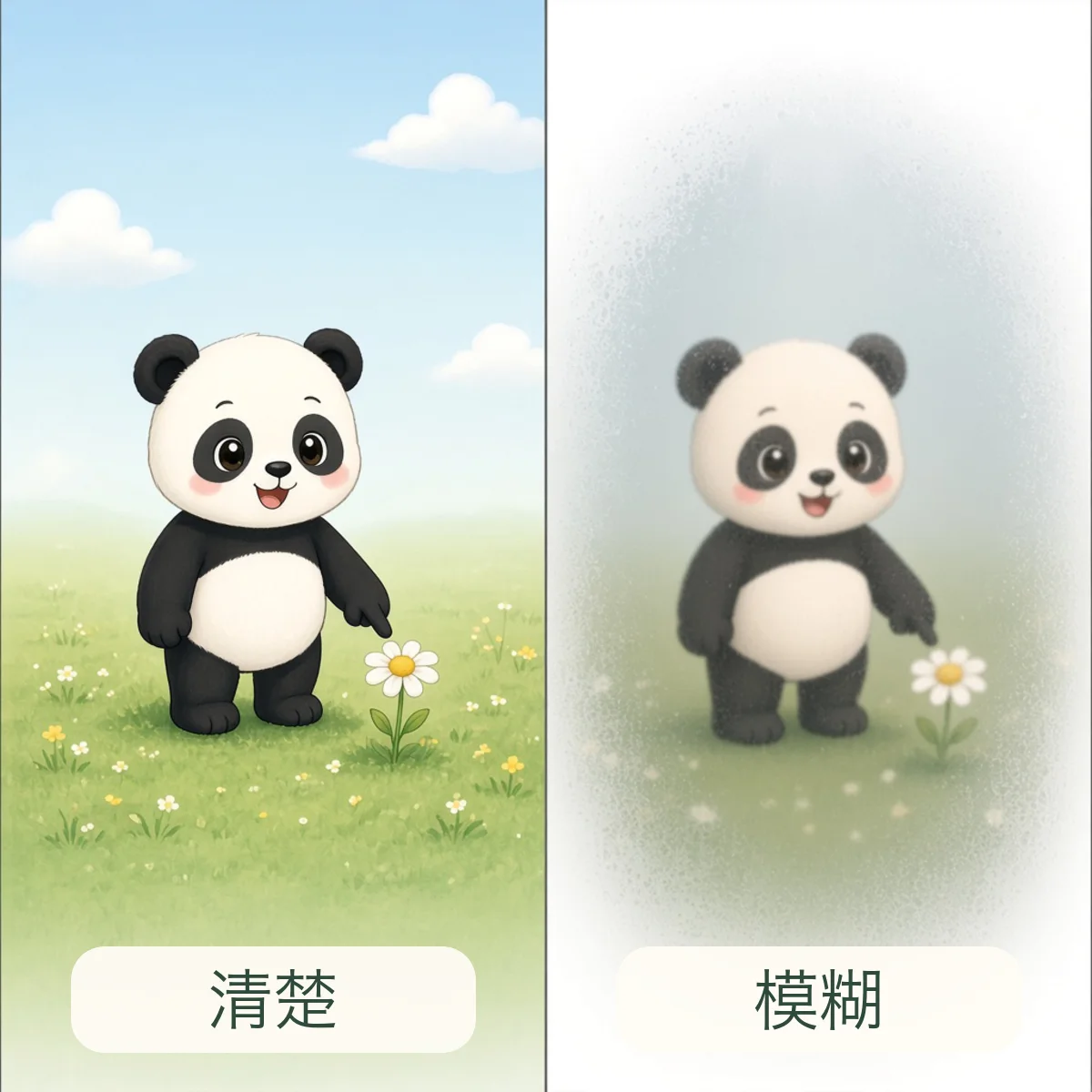 清楚 clear，模糊 blurry
