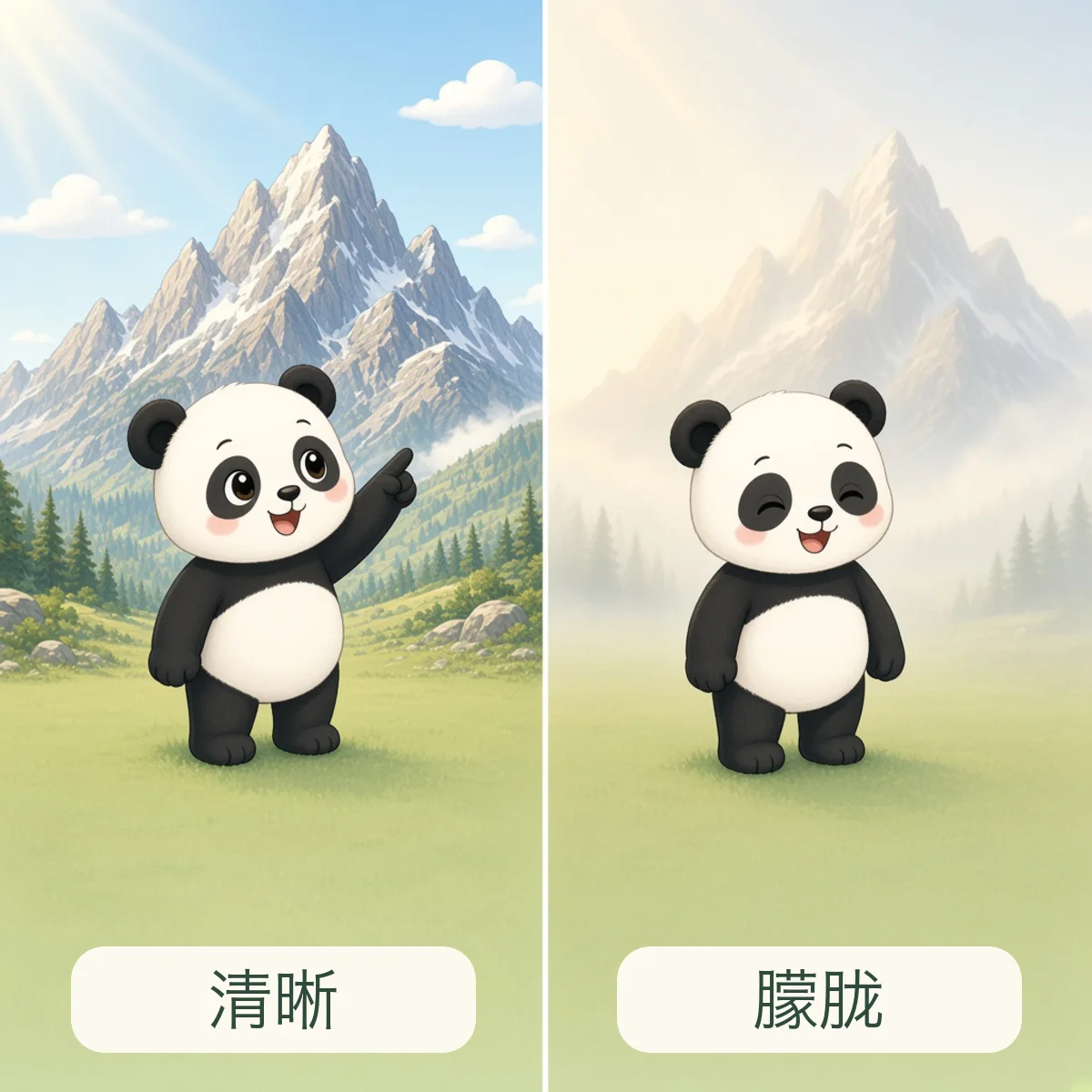 清晰 clear，朦胧 hazy