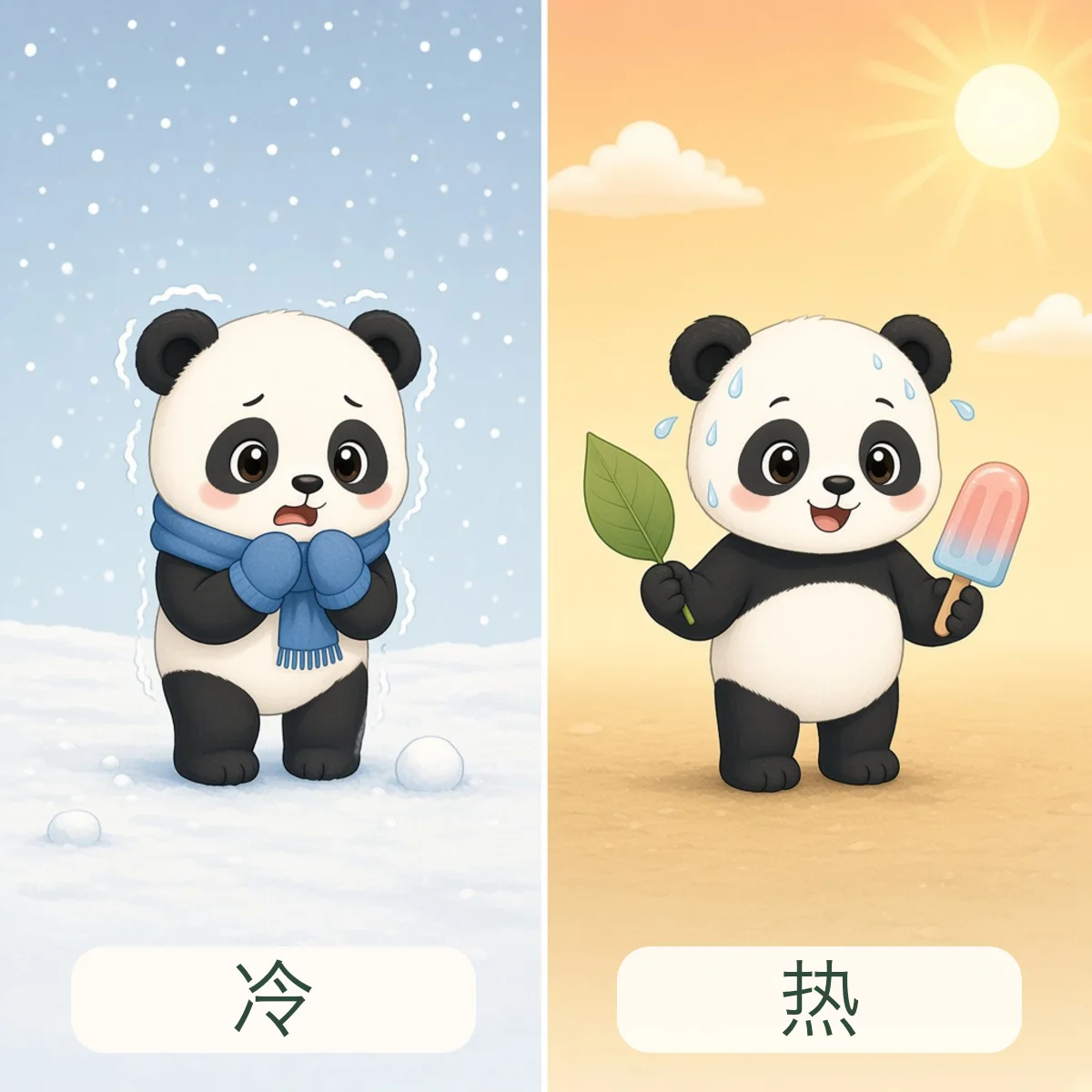 冷 cold，热 hot
