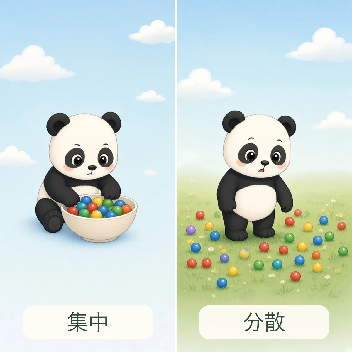 集中 concentrate，分散 scatter