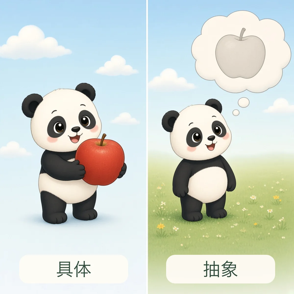 具体与抽象反义词图解 - Concrete and Abstract Chinese Antonym illustration