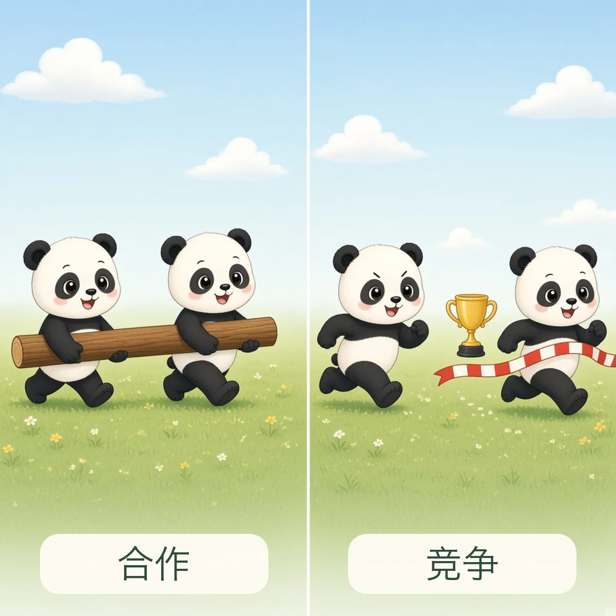 合作 cooperate，竞争 compete