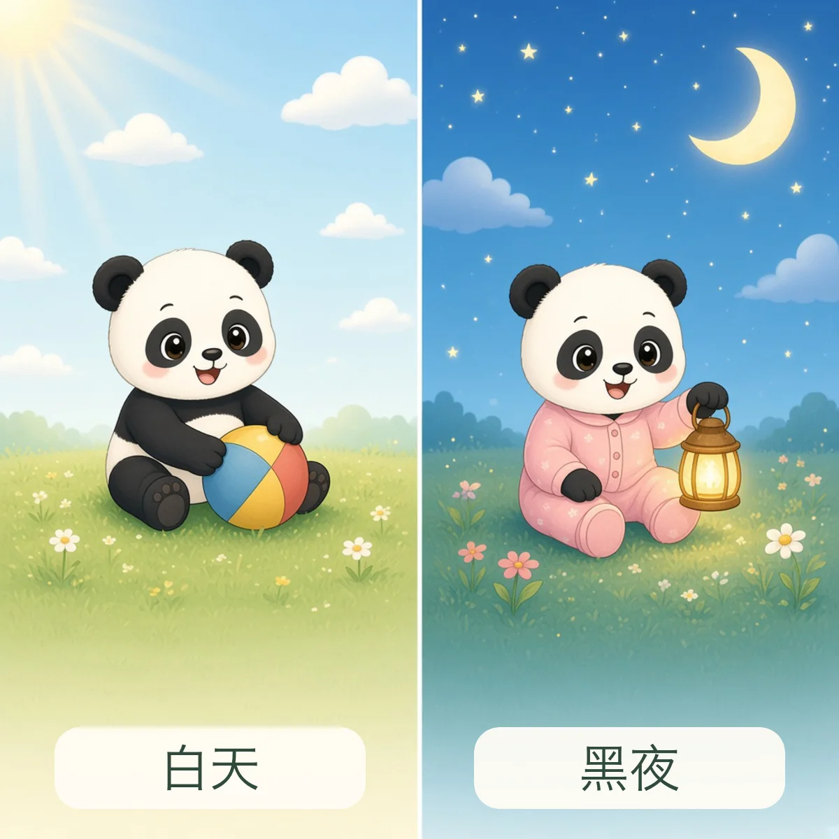 白天 daytime，黑夜 night