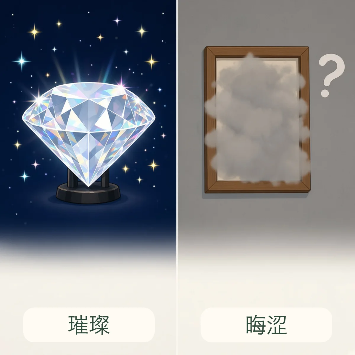 璀璨与晦涩反义词图解 - Dazzling and Obscure Chinese Antonym illustration