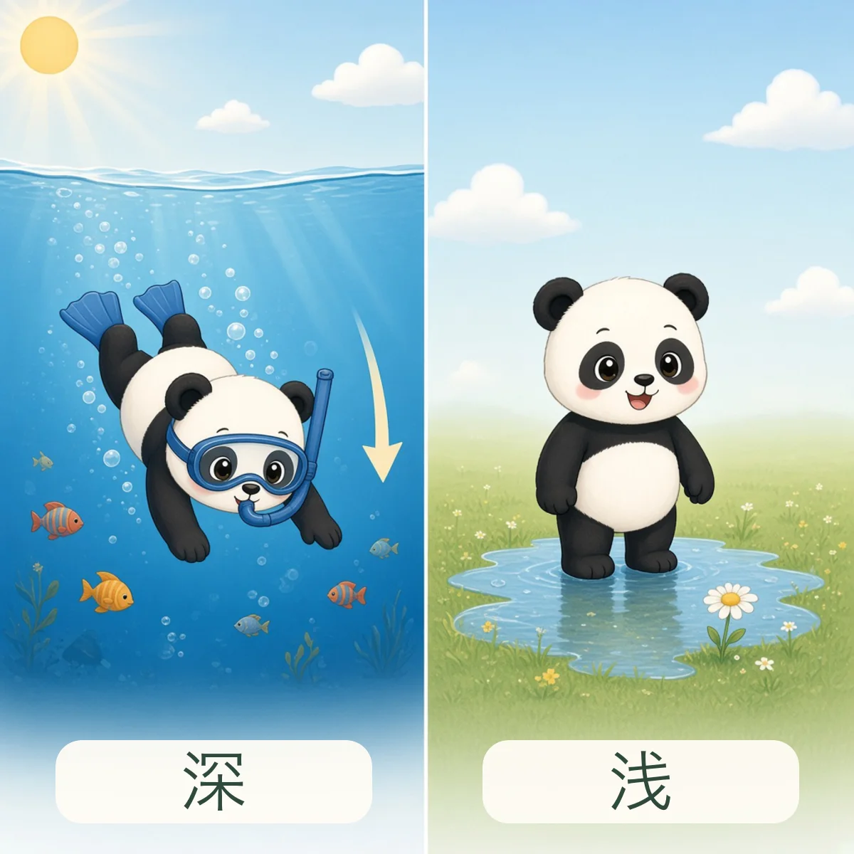 深 deep，浅 shallow