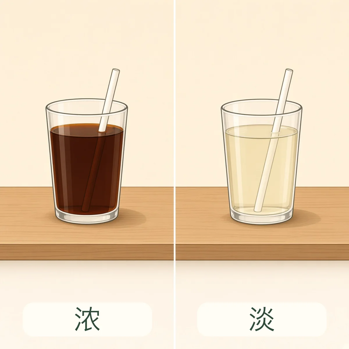 浓与淡反义词图解 - Dense (color) and Pale Chinese Antonym illustration