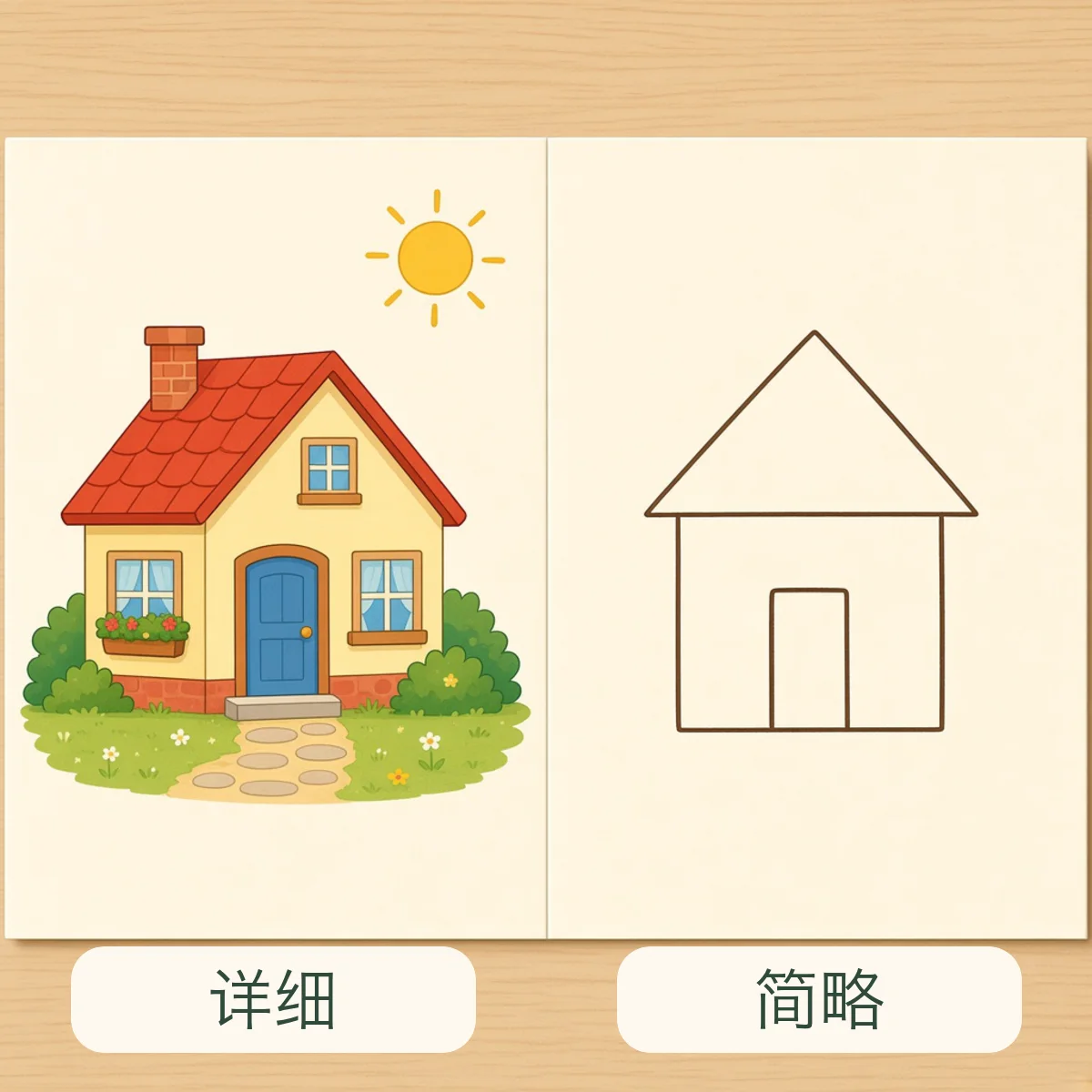 详细 detailed，简略 brief