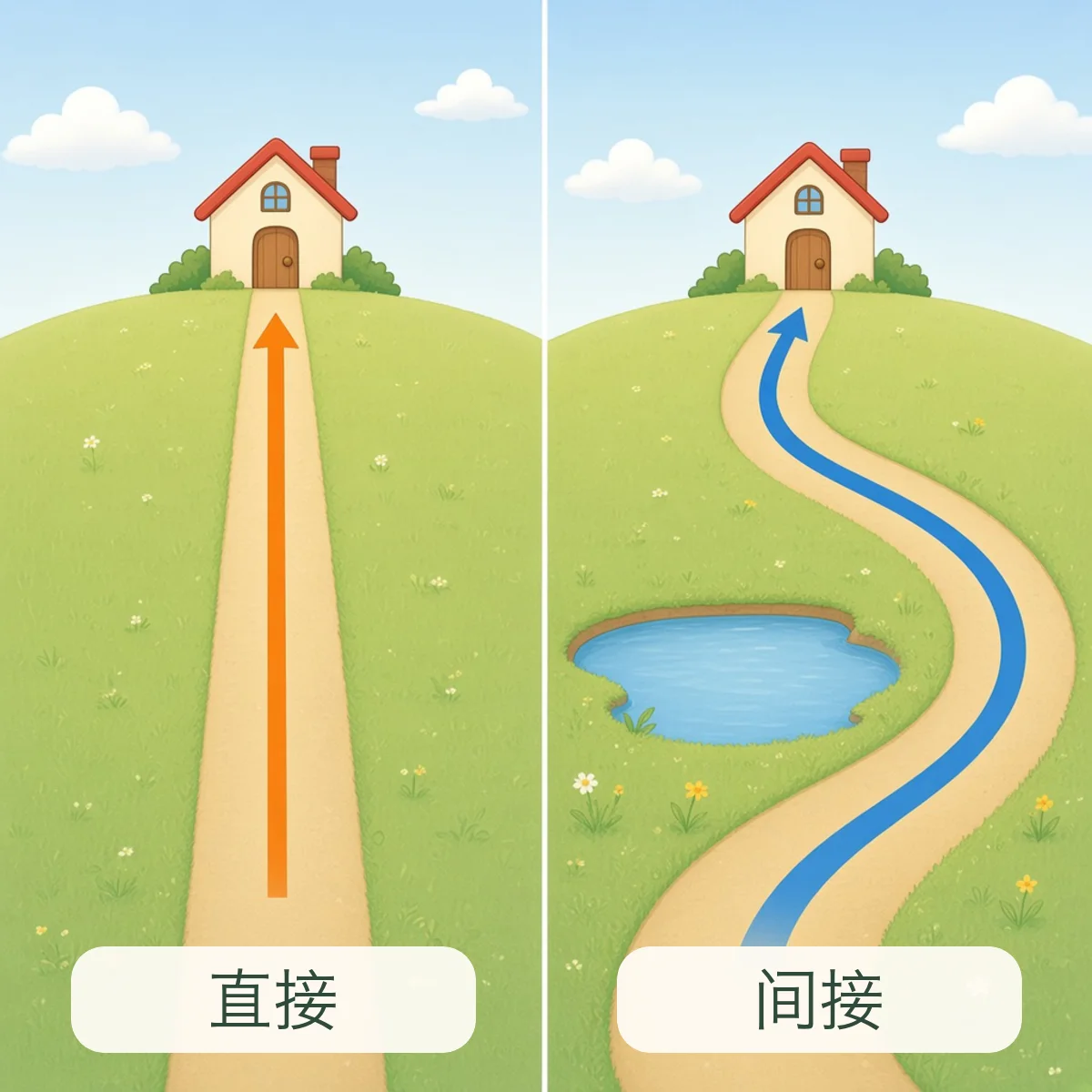 直接 direct，间接 indirect