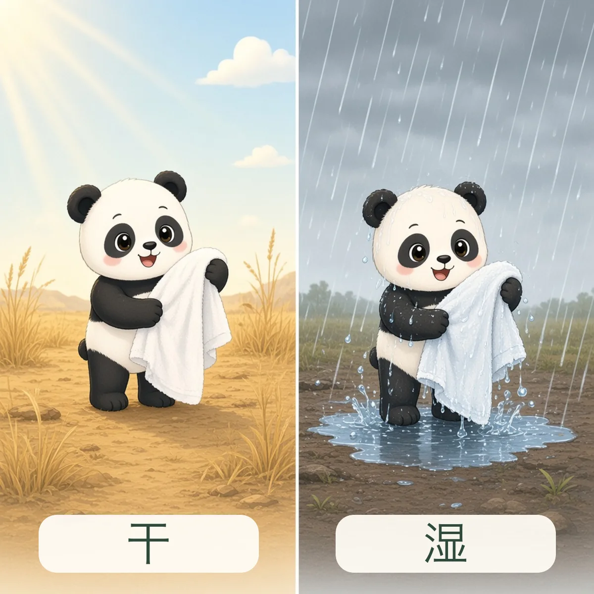 干 dry，湿 wet