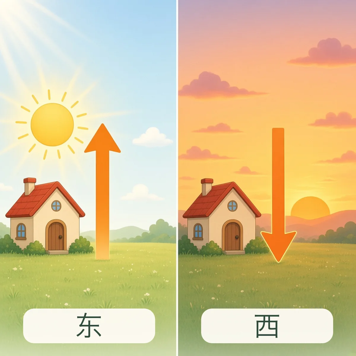 东 east，西 west