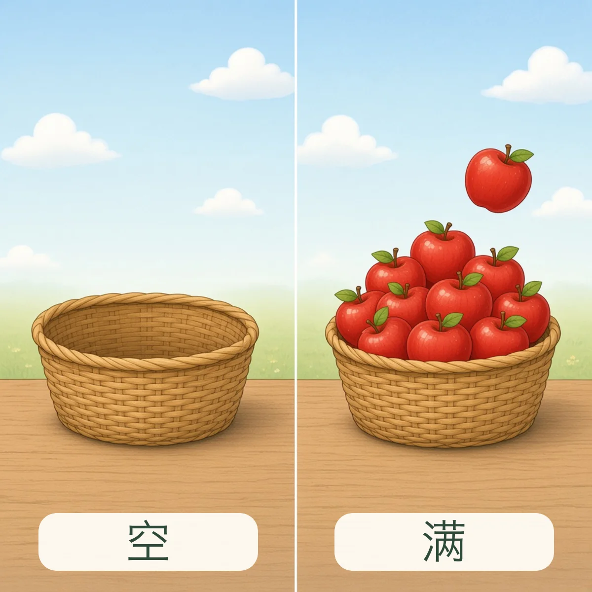 空与满反义词图解 - Empty and Full Chinese Antonym illustration