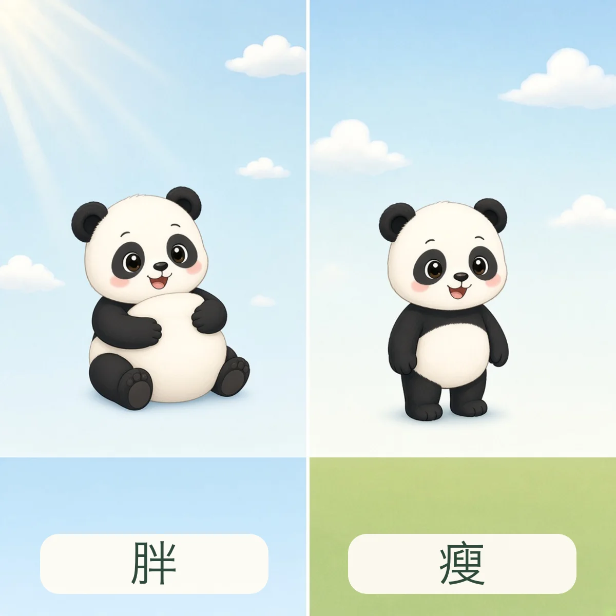 胖 fat，瘦 thin