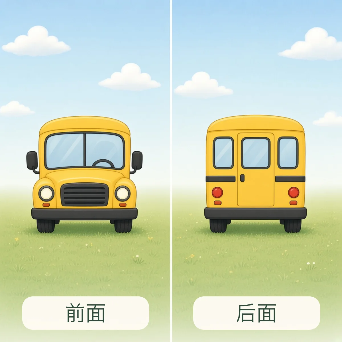 前面 front，后面 behind