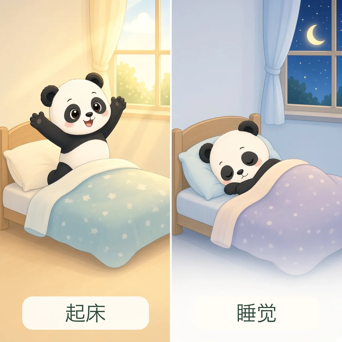 起床 get up，睡觉 sleep