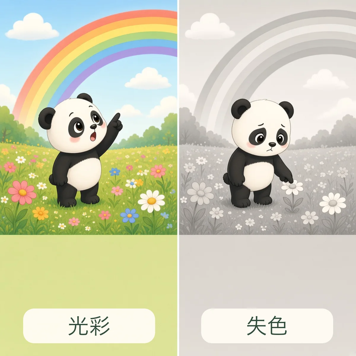 光彩 glory，失色 loss of color