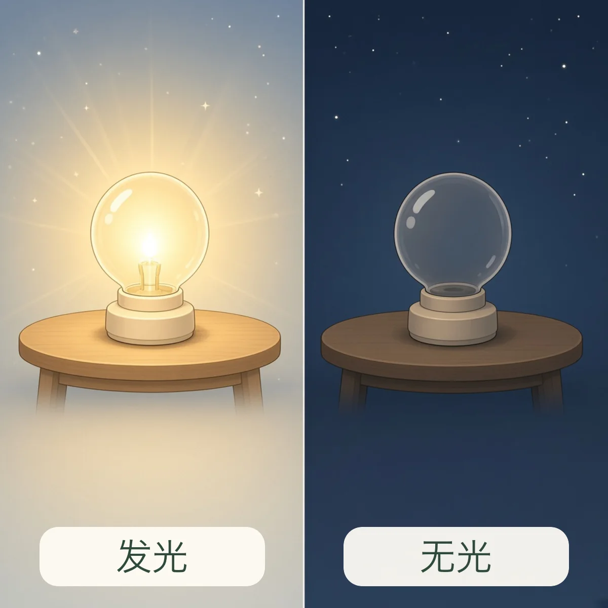 发光 glowing，无光 lightless