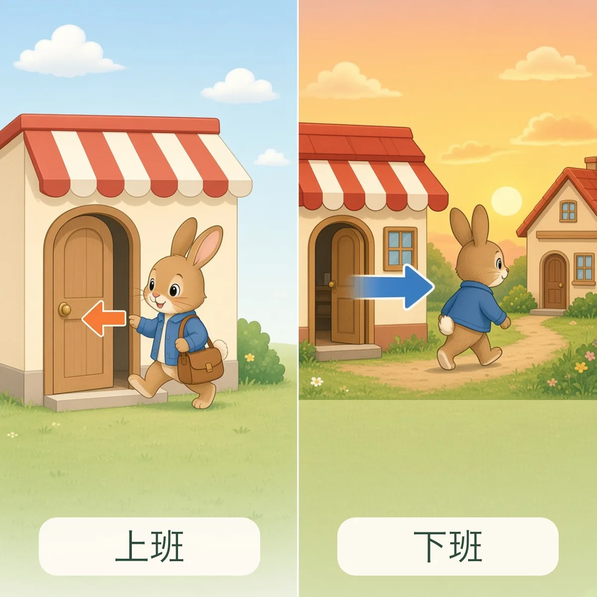 上班 go to work，下班 off work