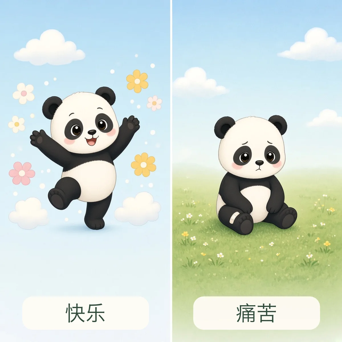 快乐 joyful，痛苦 painful