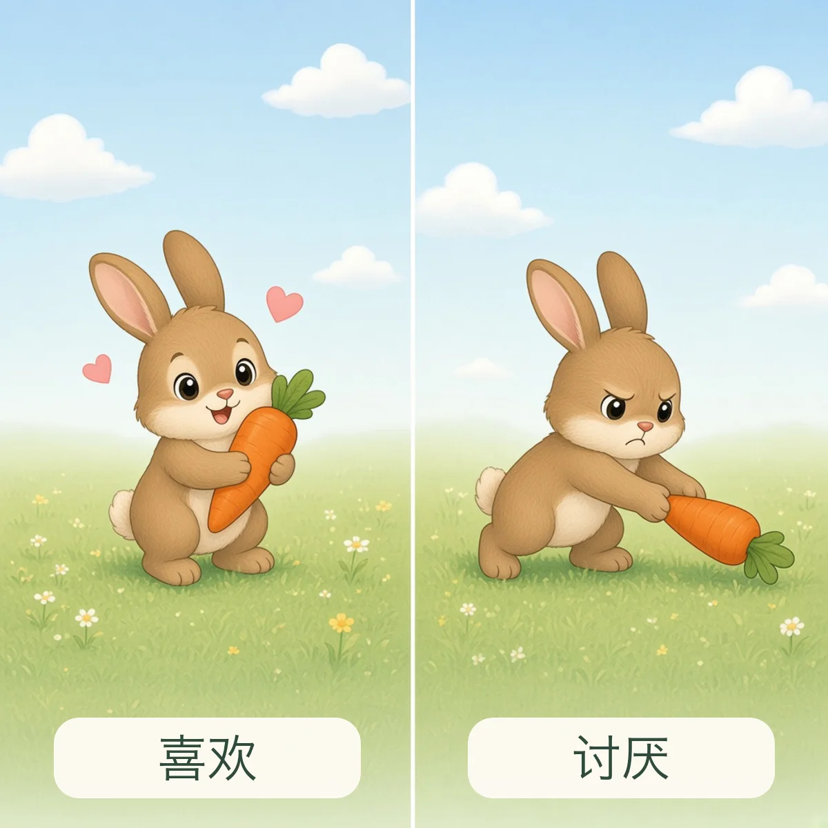 喜欢 like，讨厌 hate