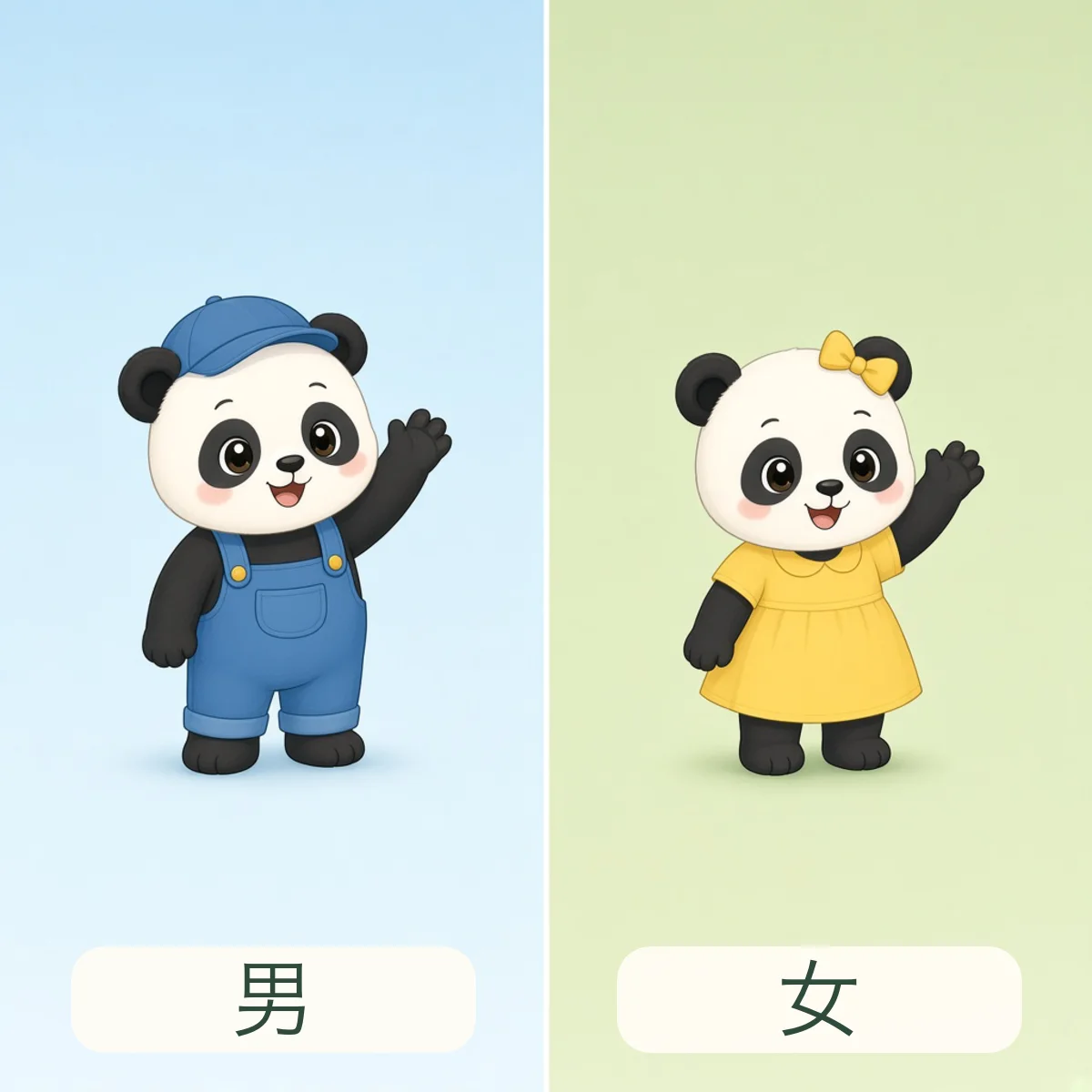 男与女反义词图解 - Male and Female Chinese Antonym illustration