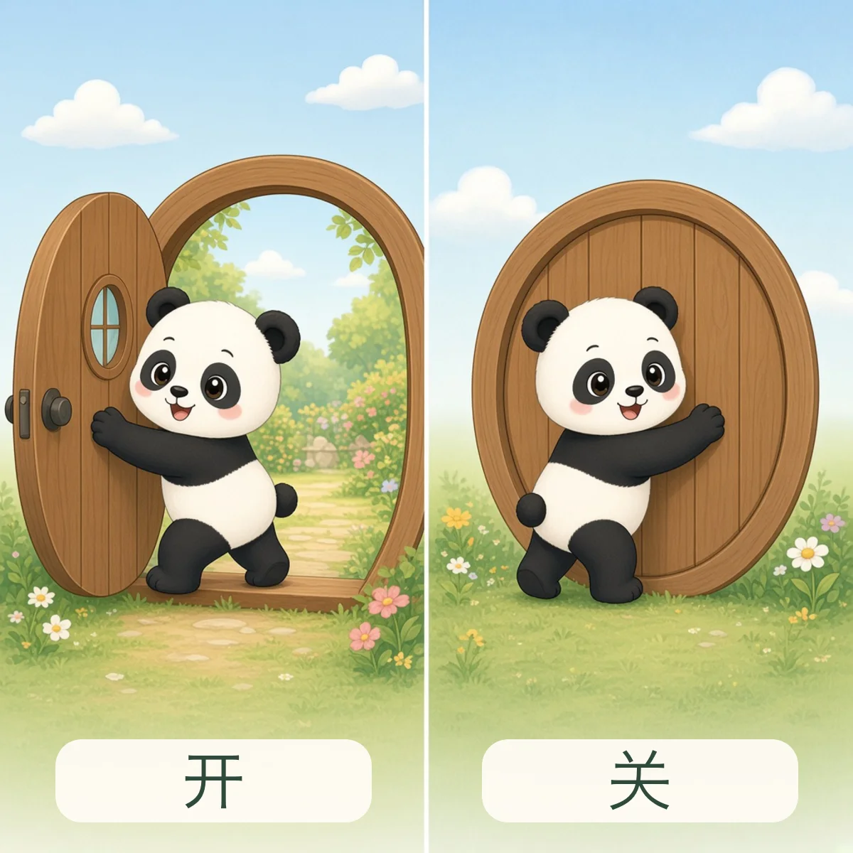 开与关反义词图解 - Open and Close Chinese Antonym illustration