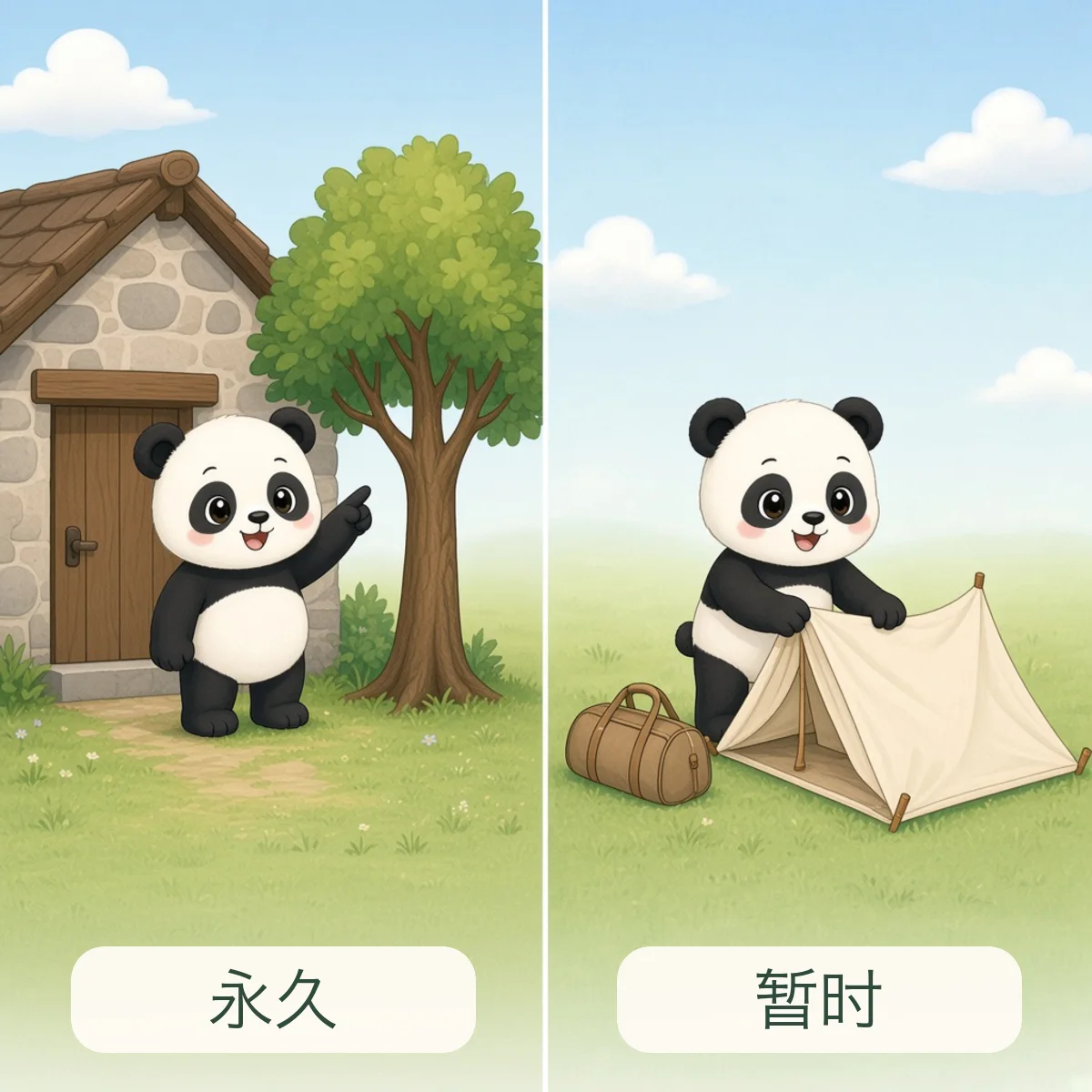 永久 permanent，暂时 temporary