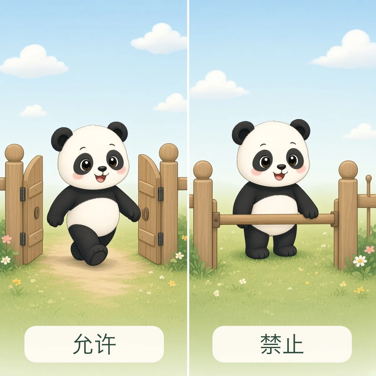 允许与禁止反义词图解 - Permit and Forbid Chinese Antonym illustration
