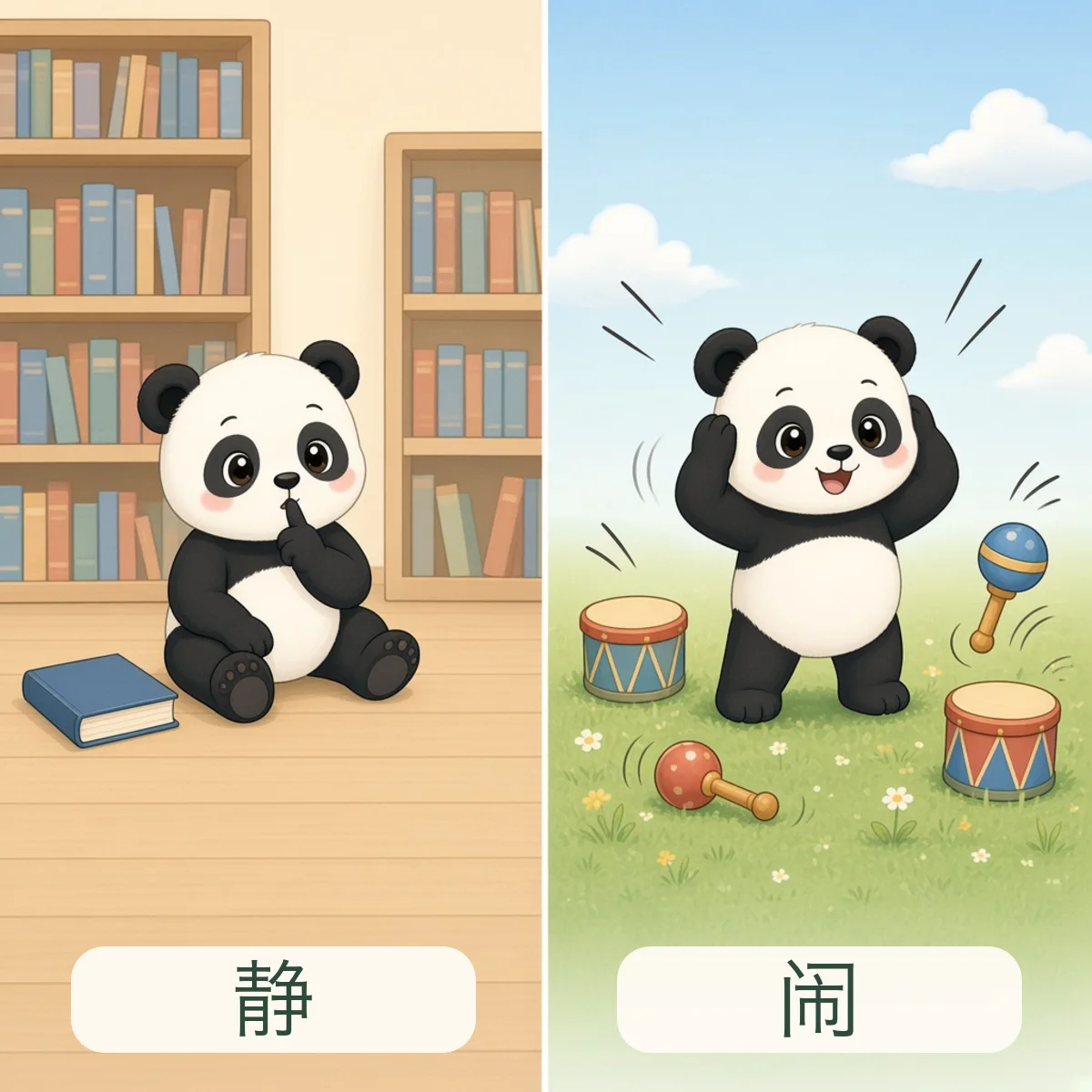 静 quiet，闹 noisy