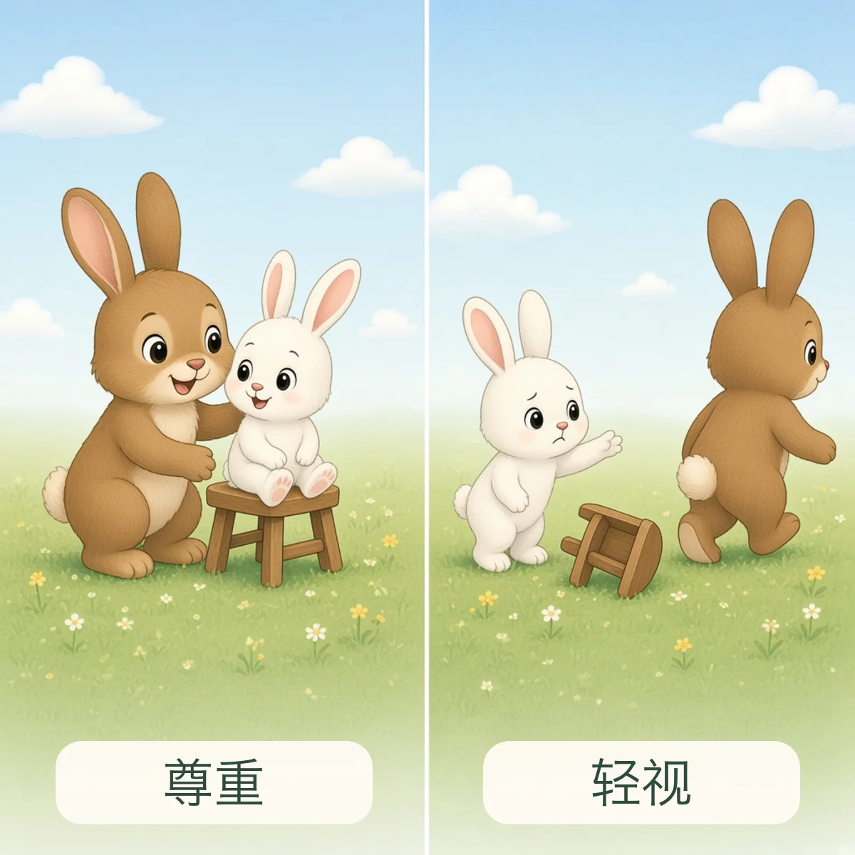 尊重 respect，轻视 despise