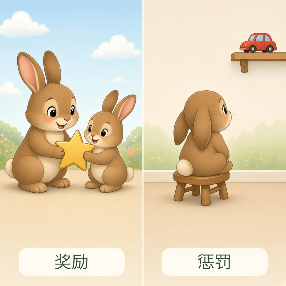 奖励与惩罚反义词图解 - Reward and Punish Chinese Antonym illustration