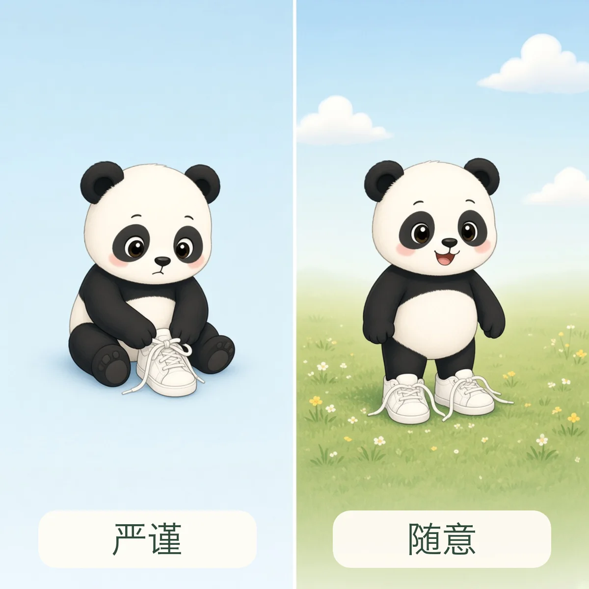 严谨与随意反义词图解 - Rigorous and Casual Chinese Antonym illustration