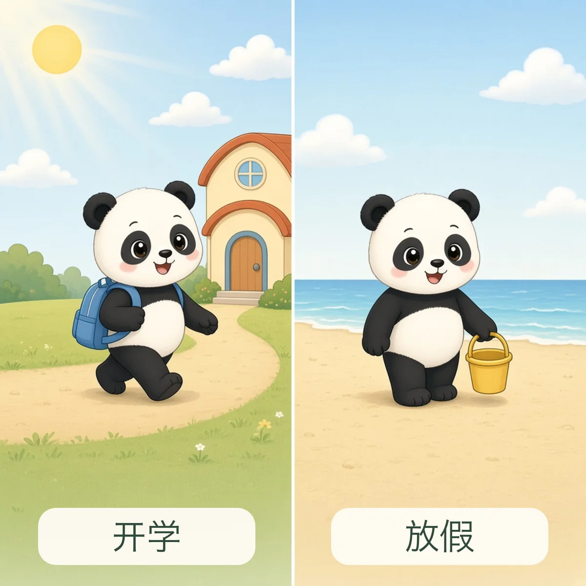 开学 school starts，放假 holiday
