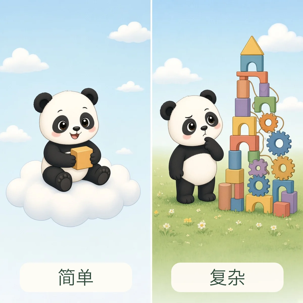 简单与复杂反义词图解 - Simple and Complex Chinese Antonym illustration