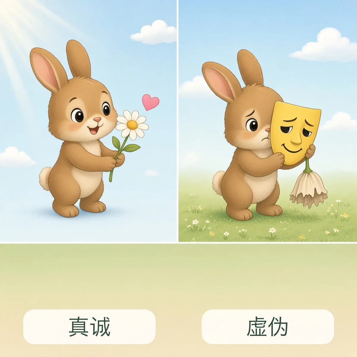 真诚 sincere，虚伪 hypocritical