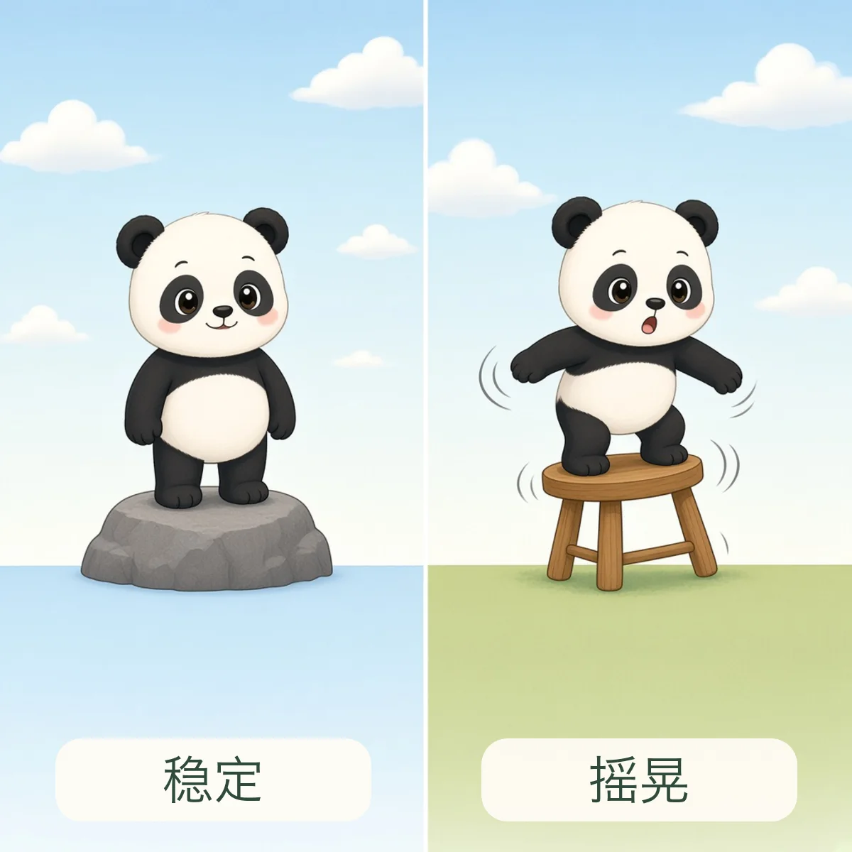 稳定 stable，摇晃 shaky