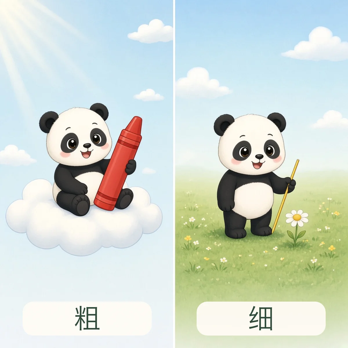 粗 thick，细 thin