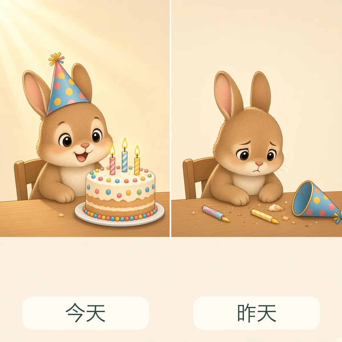 今天 today，昨天 yesterday