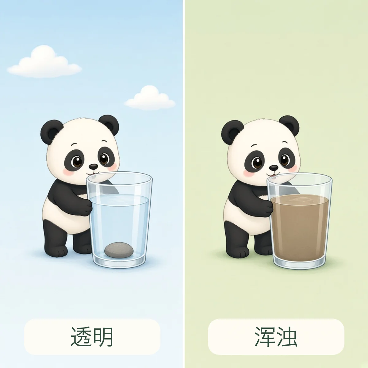 透明 transparent，浑浊 turbid