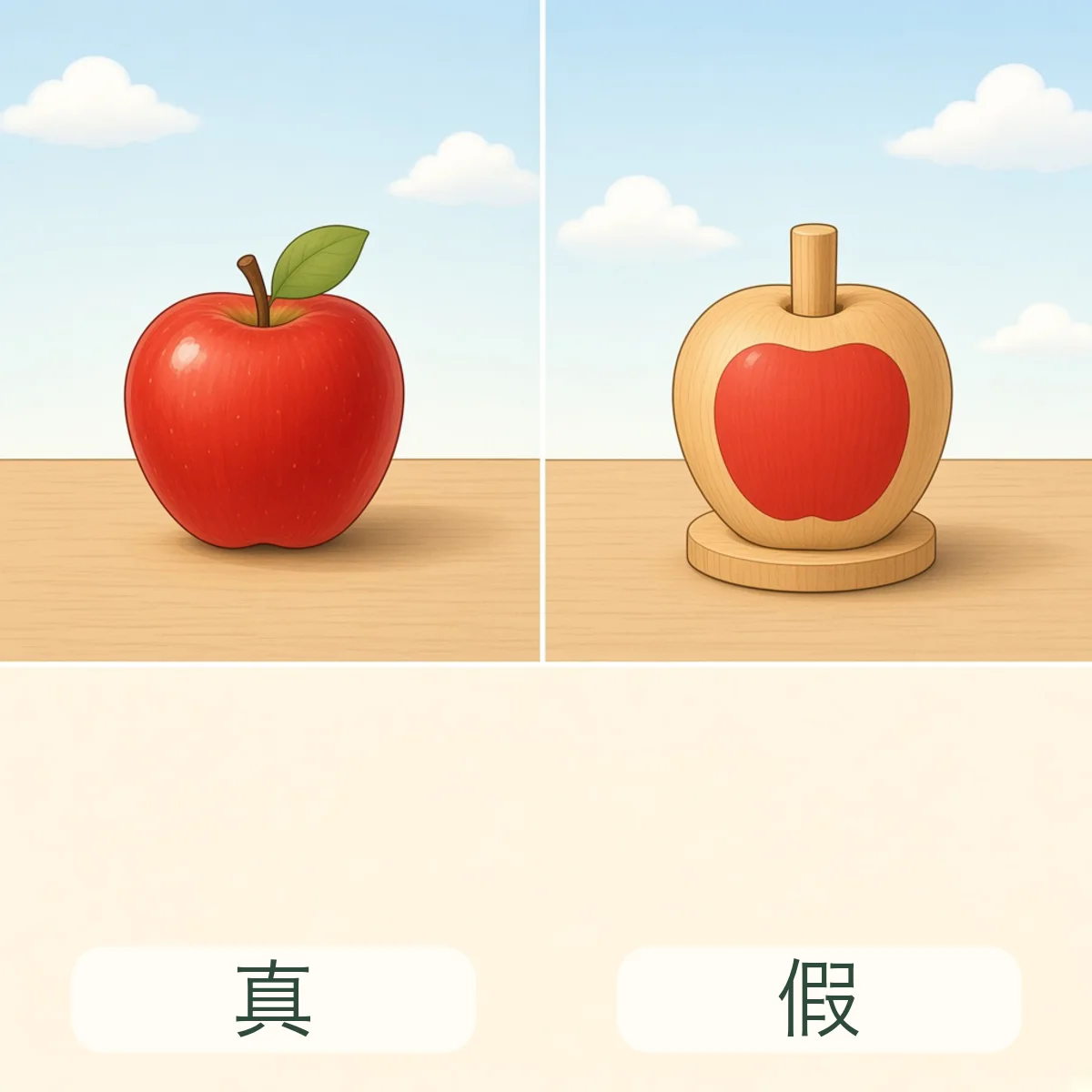 真与假反义词图解 - True and False Chinese Antonym illustration