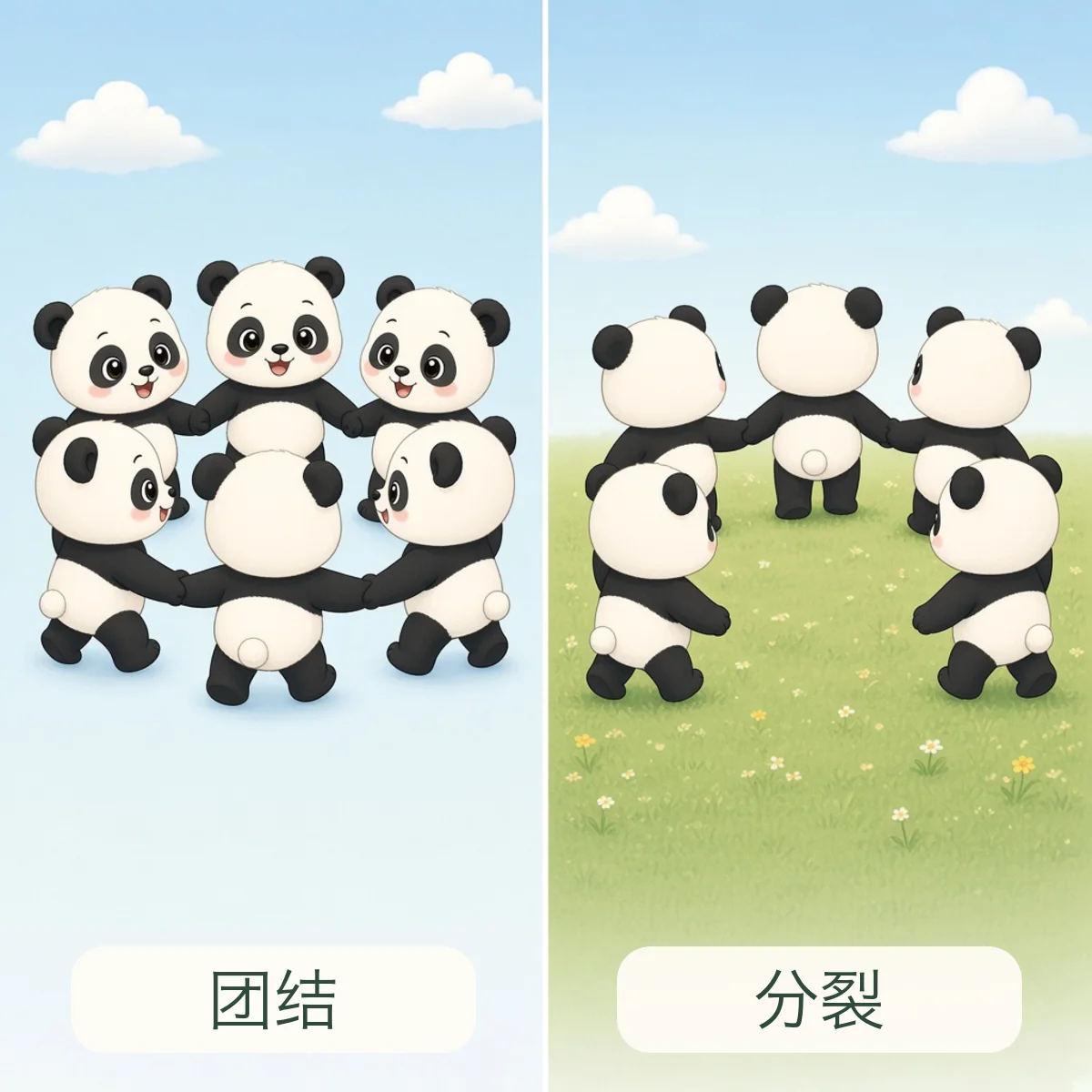 团结 unite，分裂 split
